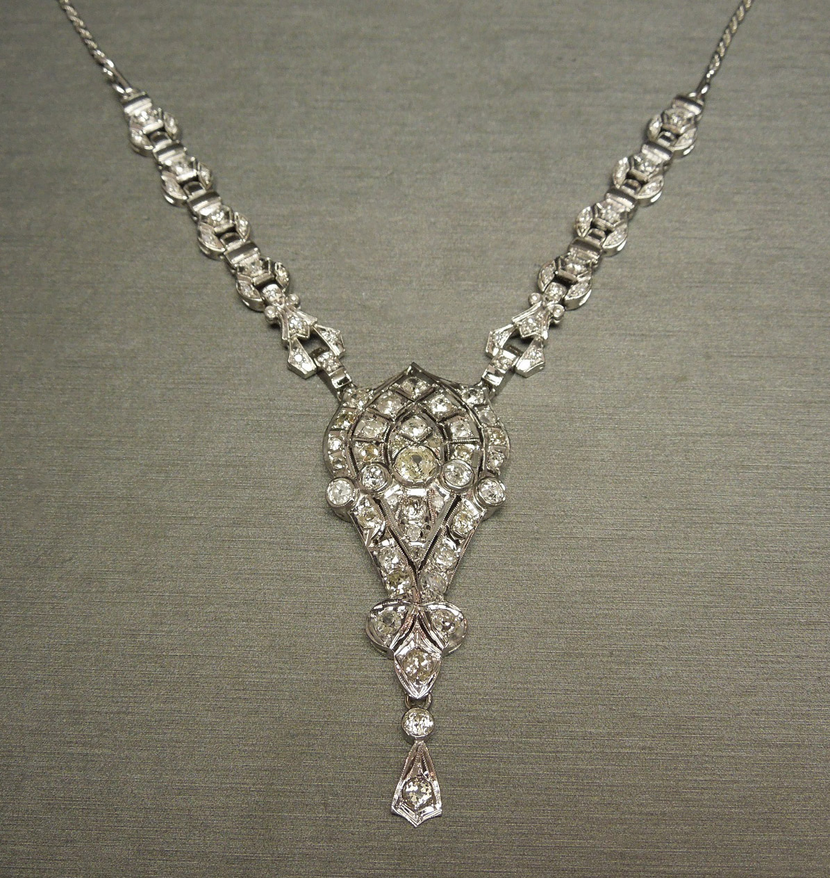 Antique Diamond Necklace Platinum White Gold European cut C1920